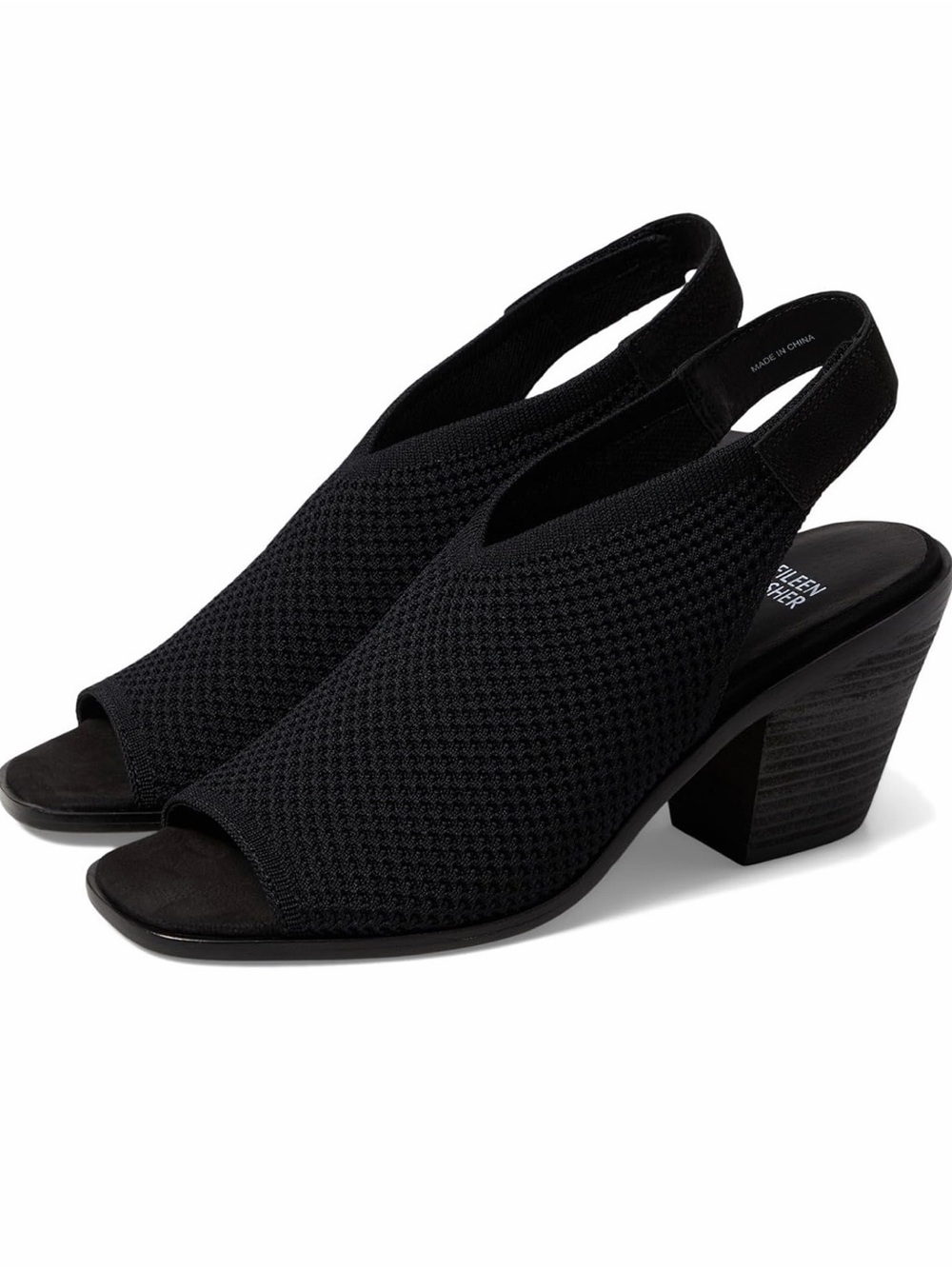 EUC Eileen Fisher Anvil Black Knit Slingback Open-Toe Block Heel Sandal
